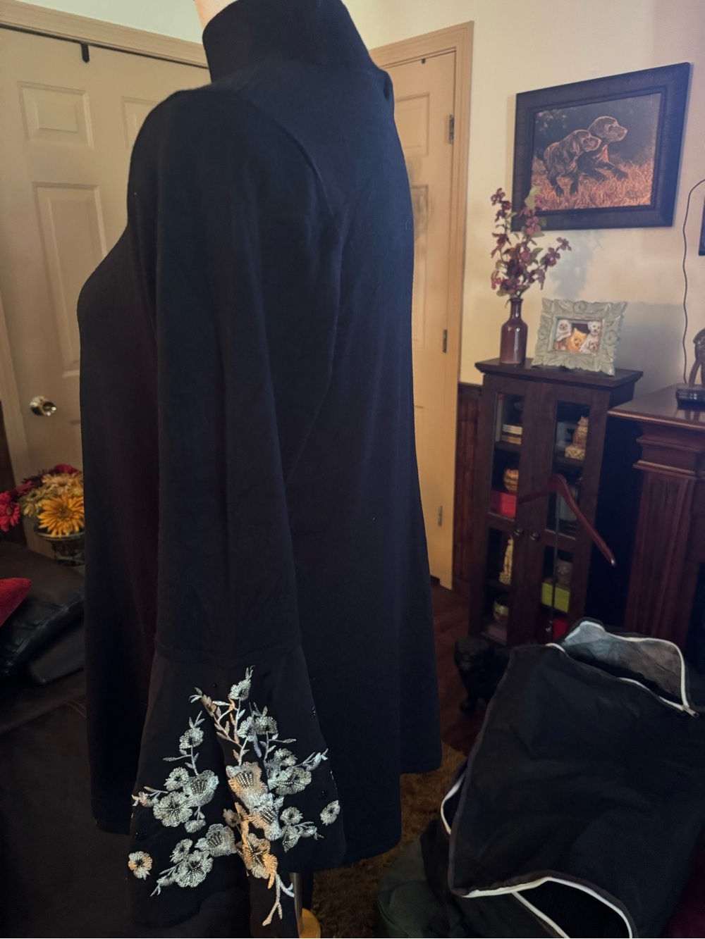 Alfani Black Crewneck Sweater M Extra buttons NWT embellished Bell sleeves. $89